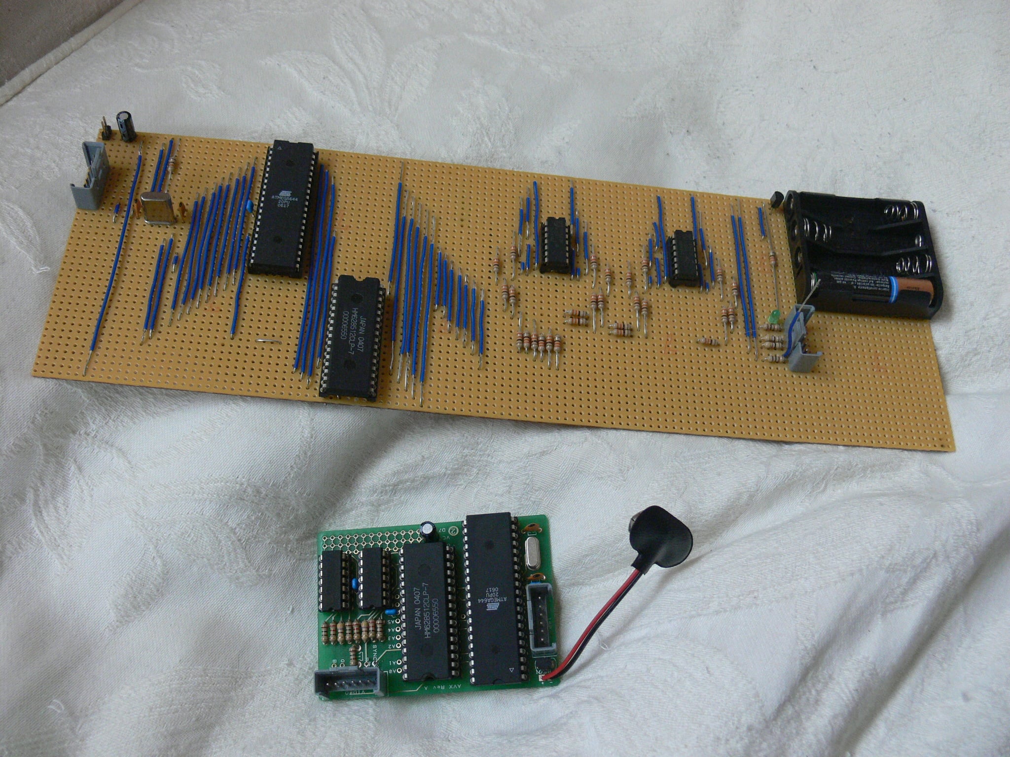 Veroboard and PCB versions of the atmel prototype before Raspberry Pi
